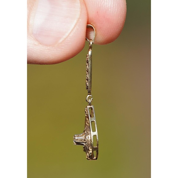 Antique 14k Solid Gold Old Mine Cut Diamond Filigree Hand Engraving Pendant - Picture 5 of 7